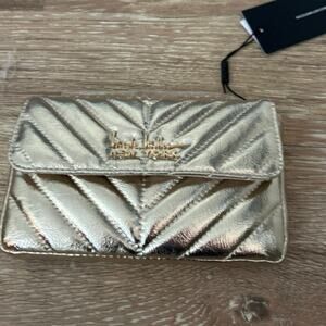 Nicole Miller Small Gold Quilted Chain Strap Shoulder /Crossbody Evening  Bag